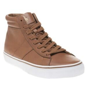 Polo Ralph Lauren Men's 9 Brown Shaw Leather High Top Sneakers Lace Up LH2-27